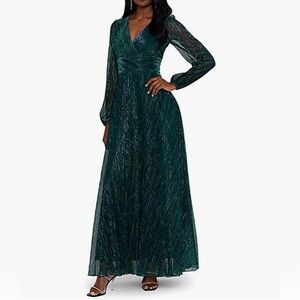 Betsy & Adam Women's Formal Dress Size 6 Metallic Shimmer Green Long Sleeve NEW